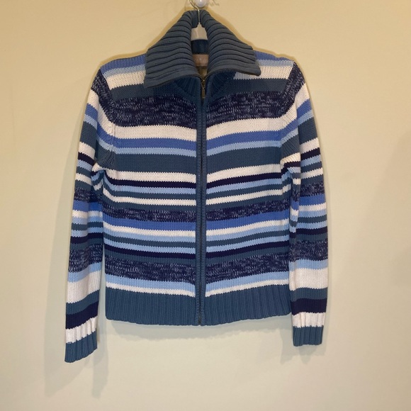 Ciera& Co Zip Up Blue Striped Cardigan. - Picture 1 of 9